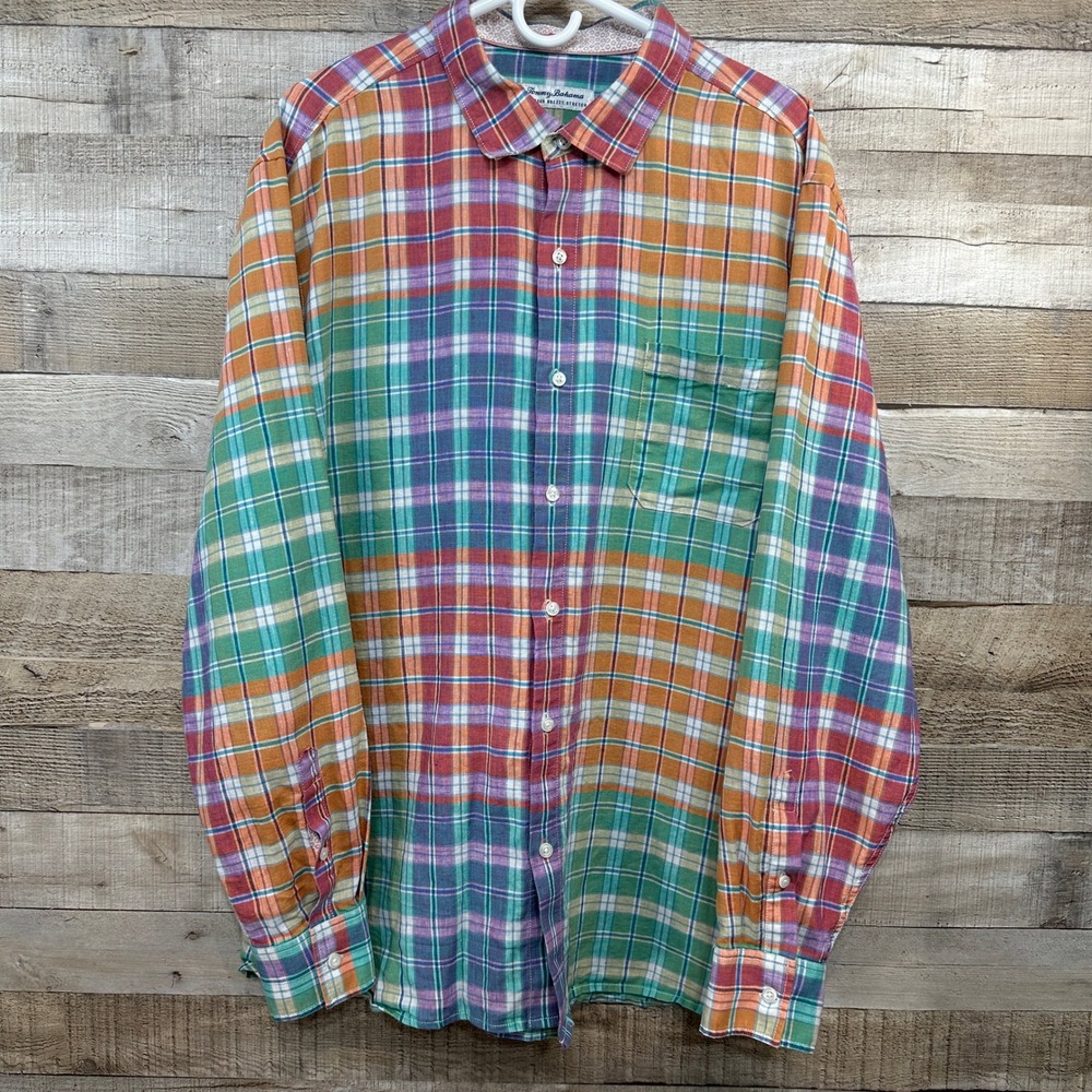 Tommy Bahama Barbados Breeze Stretch Linen Plaid Shirt Mens XXL Multicolor‎ LS